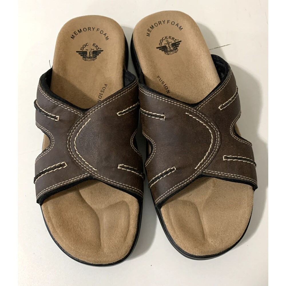 Dockers Sandals Memory Foam Fusion Footbed Men's Brown Slip-on Slides Size 11 M